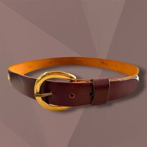 VTG Royden Brown Leather Shell Belt Size S Brass Hardware 1” Wide